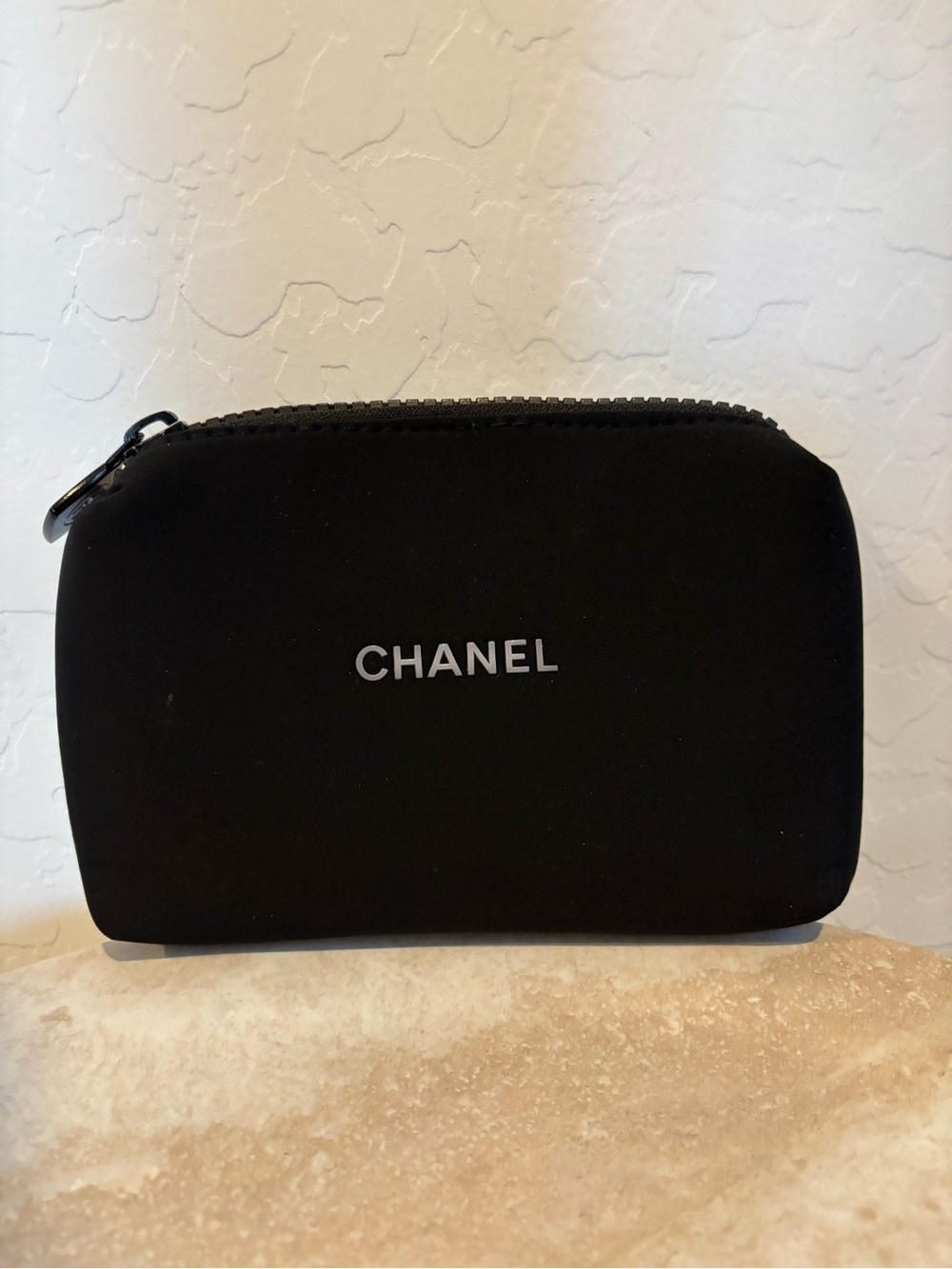 Chanel Black Logo Neoprene Zip Pouch